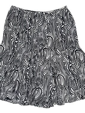 Jones New York 100% Silk Midi Skirt Black White Geometric Print Size 14